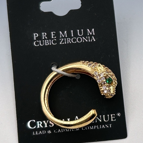 Gold or Silver-Tone PAVE Cubic Zirconia CZ PANTHER Head Open Cuff RING Size 8 - Picture 2 of 5